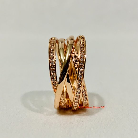 Pandora Rose Gold Entwined Wide Ring 180919CZ - Picture 2 of 5
